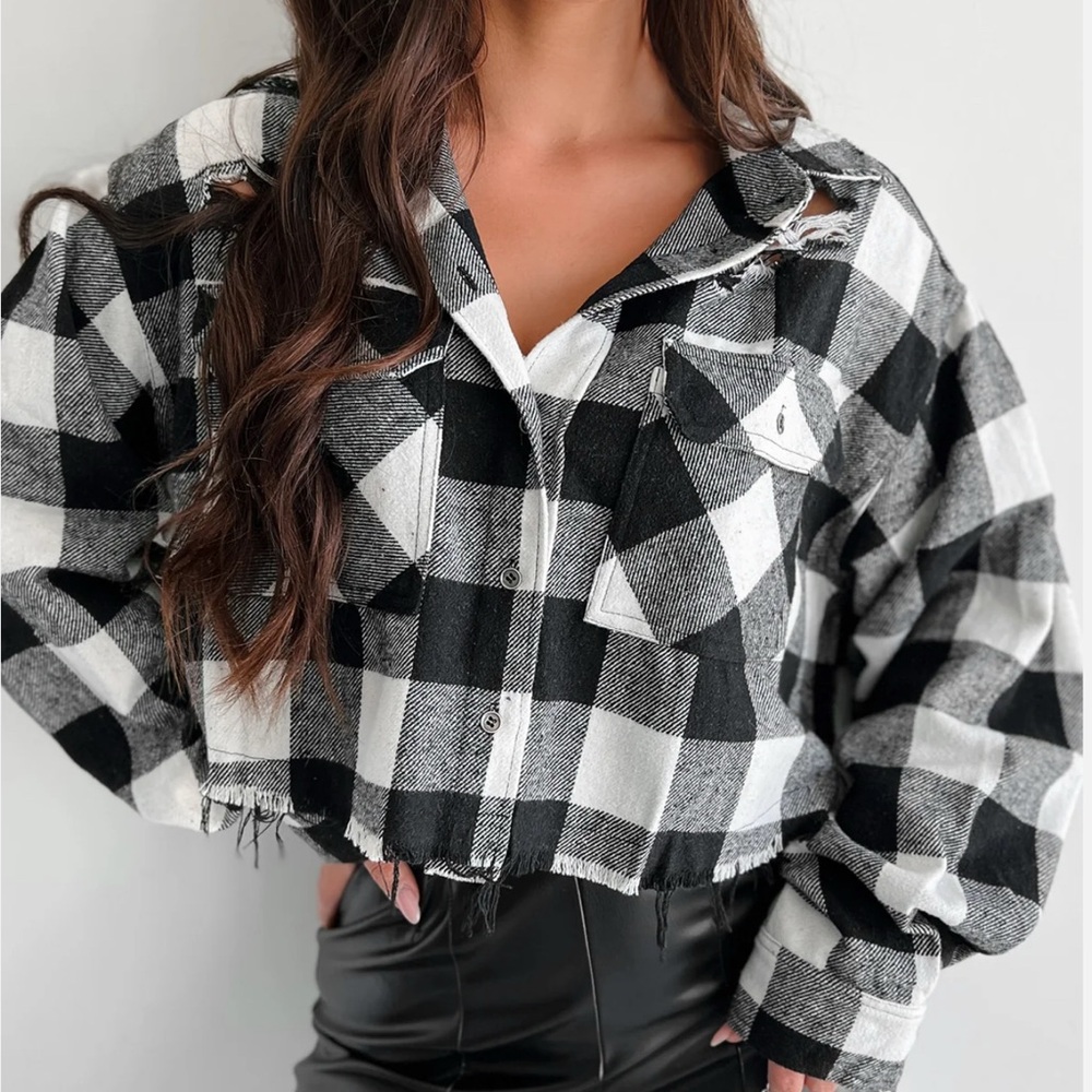 Destroyed Plaid Top (White/Black)